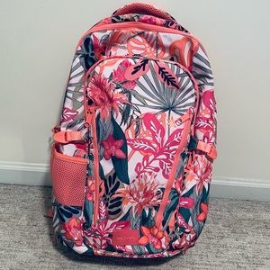 Vera Bradley ReActive Lay Flat Travel Backpack, Rain Forest Canopy Coral Print